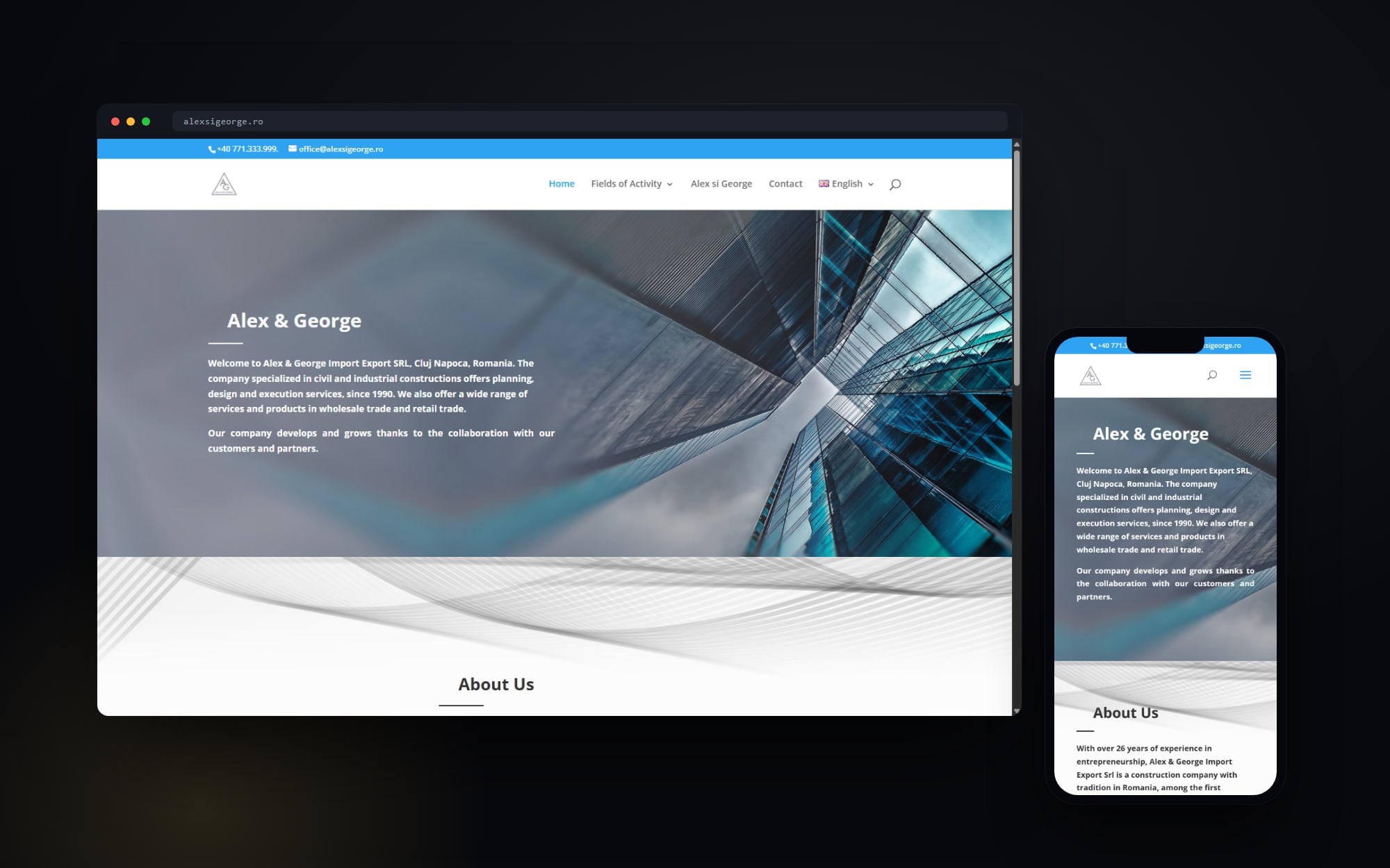 alexsigeorge.ro — il sito aziendale costruito da Cittago nel 2016, su desktop e mobile