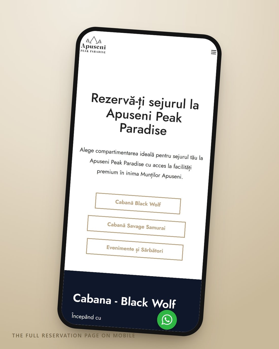 Pagina completă de rezervare pe mobil — același sistem, mai mult spațiu