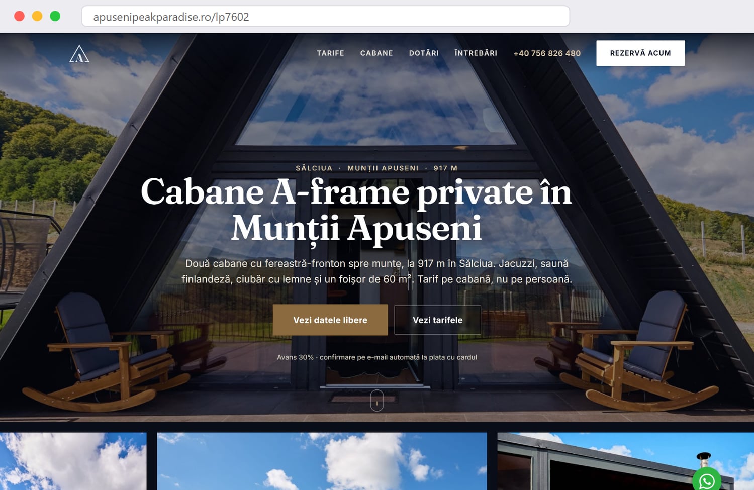 Hero-ul landing page-ului lp7602 de pe apusenipeakparadise.ro