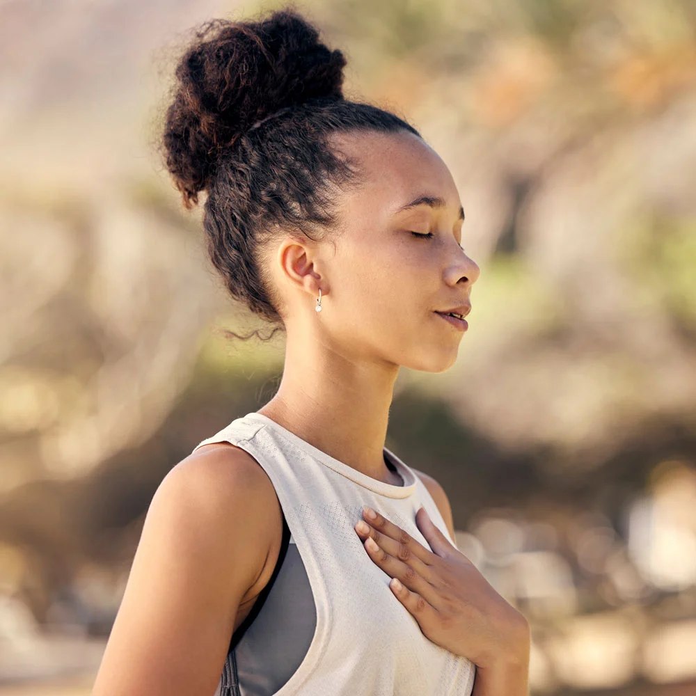 A woman breathing easy, calm and clear-headed, the craving simply gone