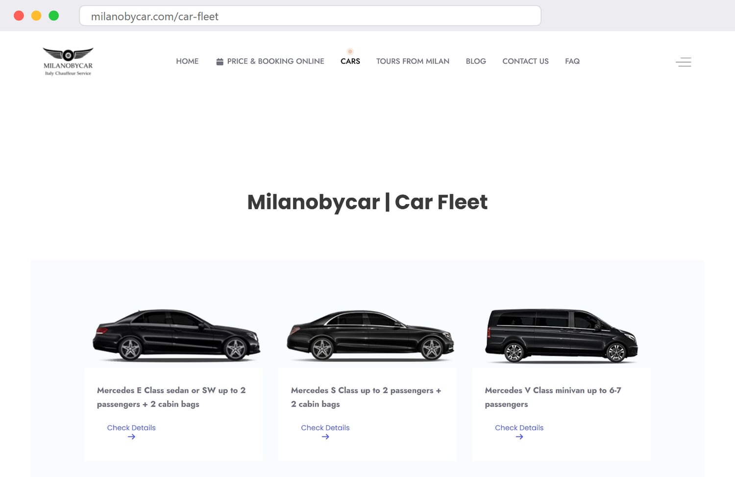 La pagina della flotta di milanobycar.com