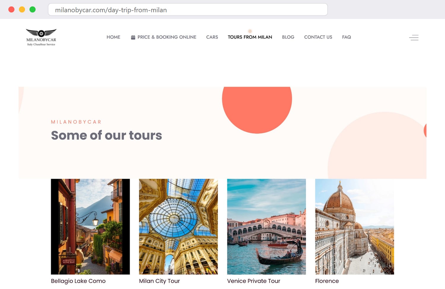 La pagina “tour da Milano” di milanobycar.com
