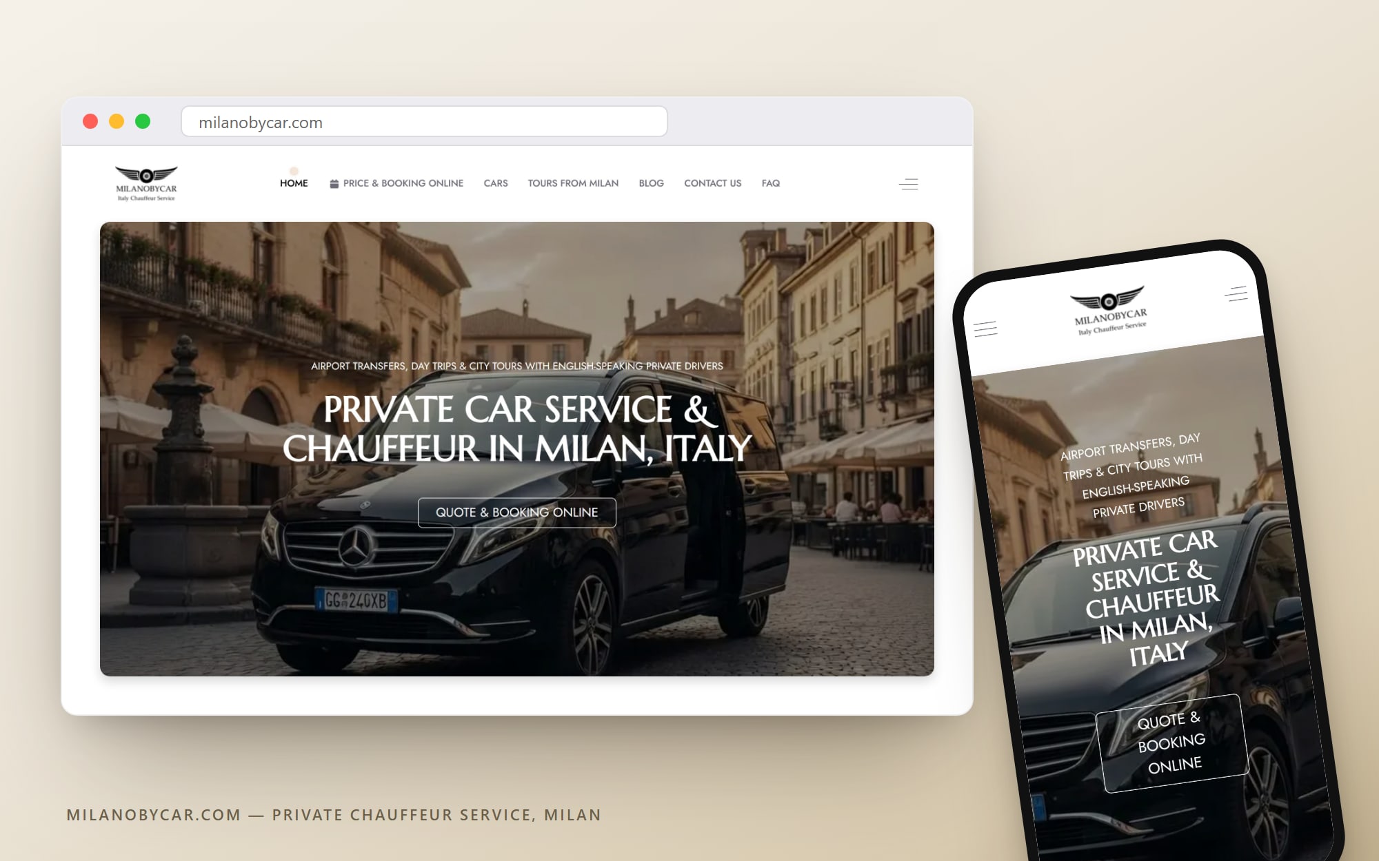 milanobycar.com — la piattaforma del chauffeur milanese su cui Cittago fa consulenza, su desktop e mobile
